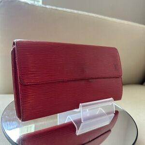 LV Louis Vuitton Red Epi Leather Long Snap Wallet